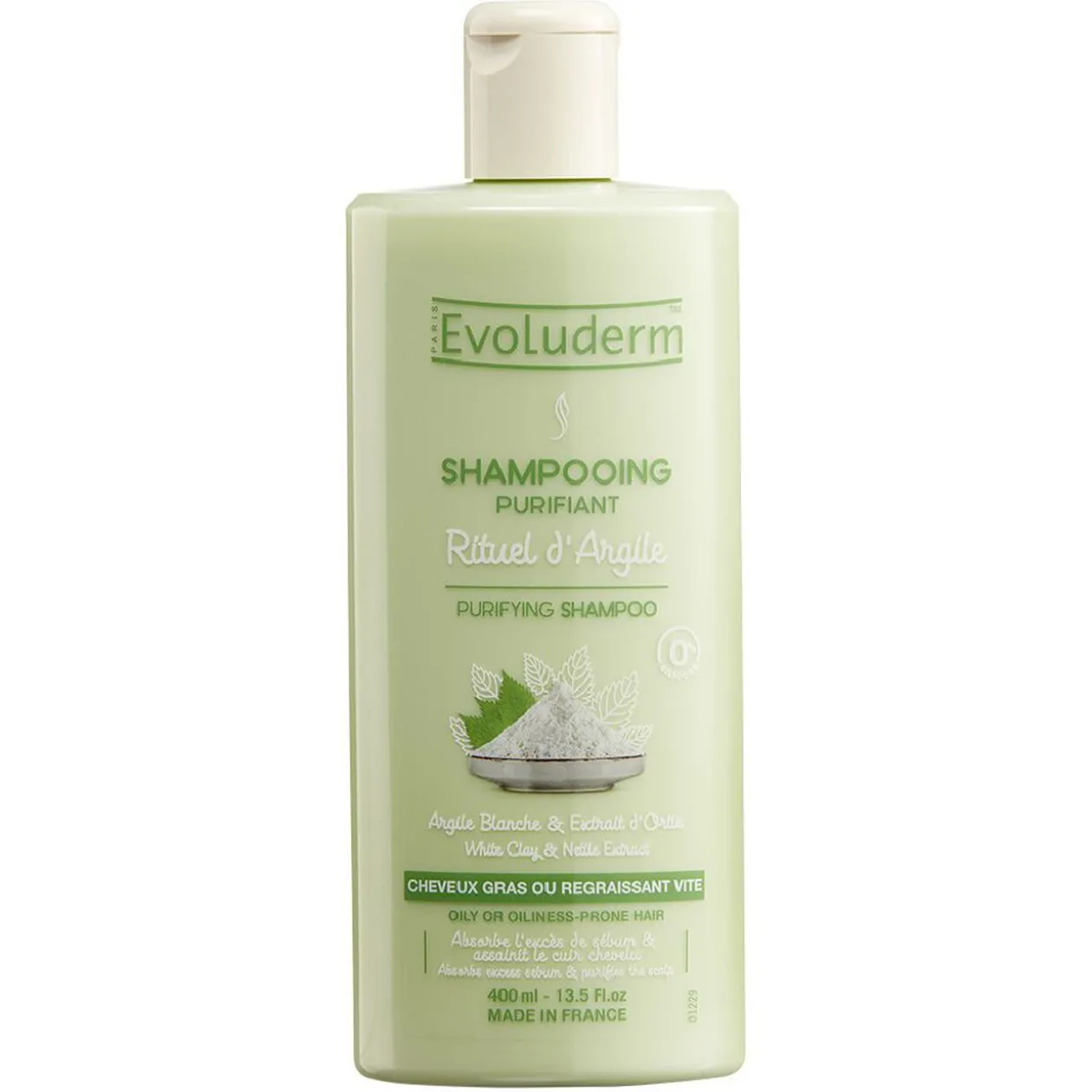 Shampooing purifiant Evoluderm argile blanche ortie 400 ml