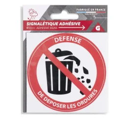 Signalétique adhésive "Défense de déposer les ordures" - 8x8 cm