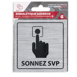 Signalétique adhésive "Sonnez svp" - 8x8 cm