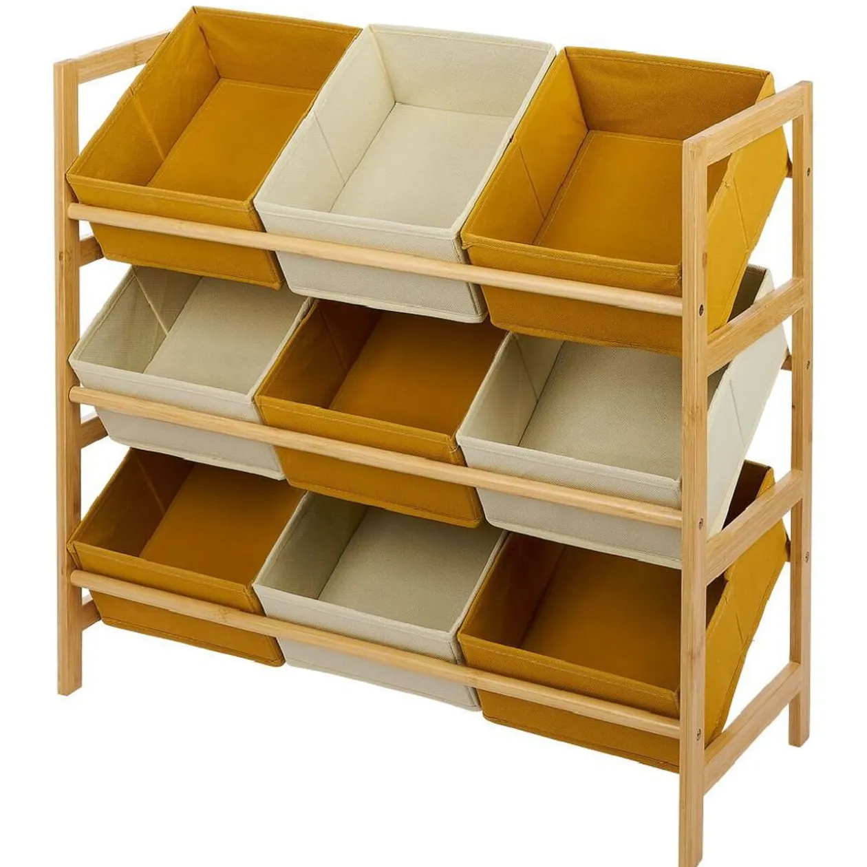 Structure bambou avec 9 panières de rangement polyester 65xH60x27cm