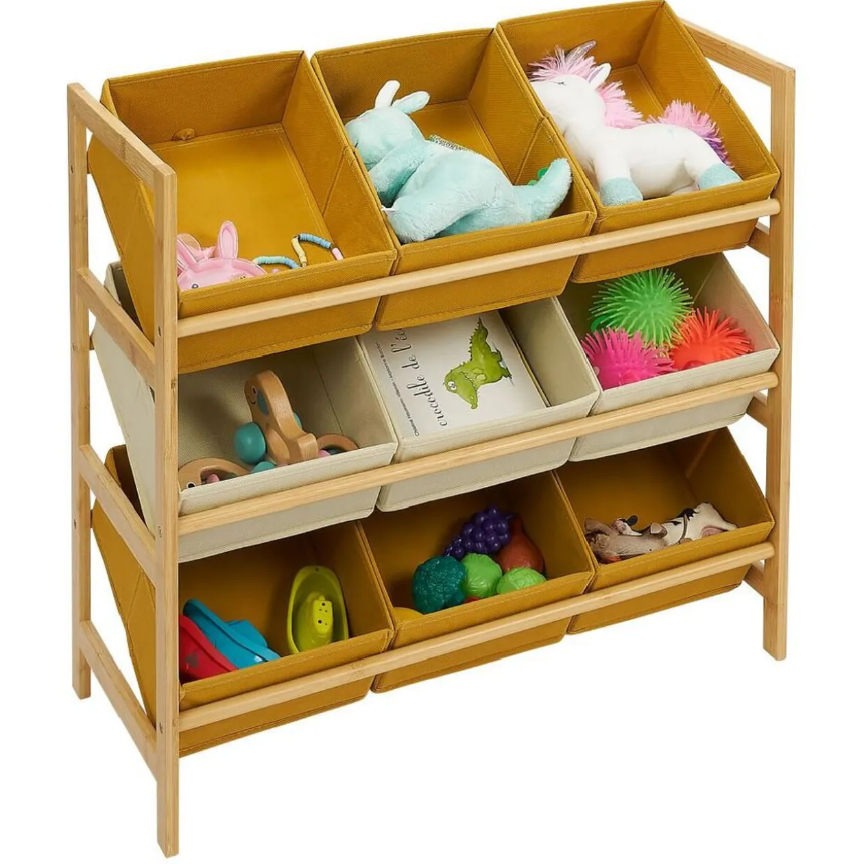 Structure bambou avec 9 panières de rangement polyester 65xH60x27cm