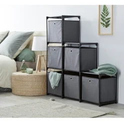 Structure de rangement modulable en métal 6 cases avec paniers gris