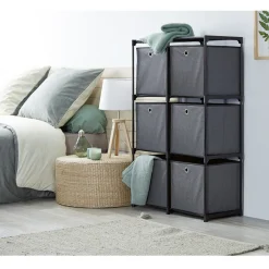 Structure de rangement modulable en métal 6 cases avec paniers gris