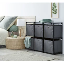 Structure de rangement modulable en métal 6 cases avec paniers gris