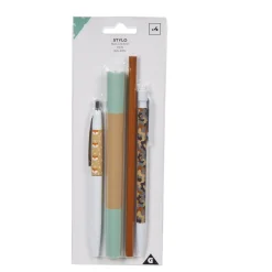 Stylo design militaire et motif renard x4