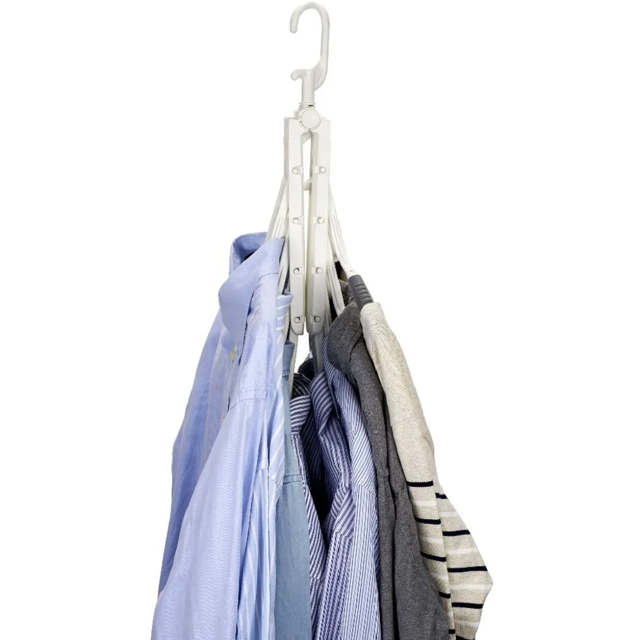 Support malin 8 cintres en 1 pour penderie blanc