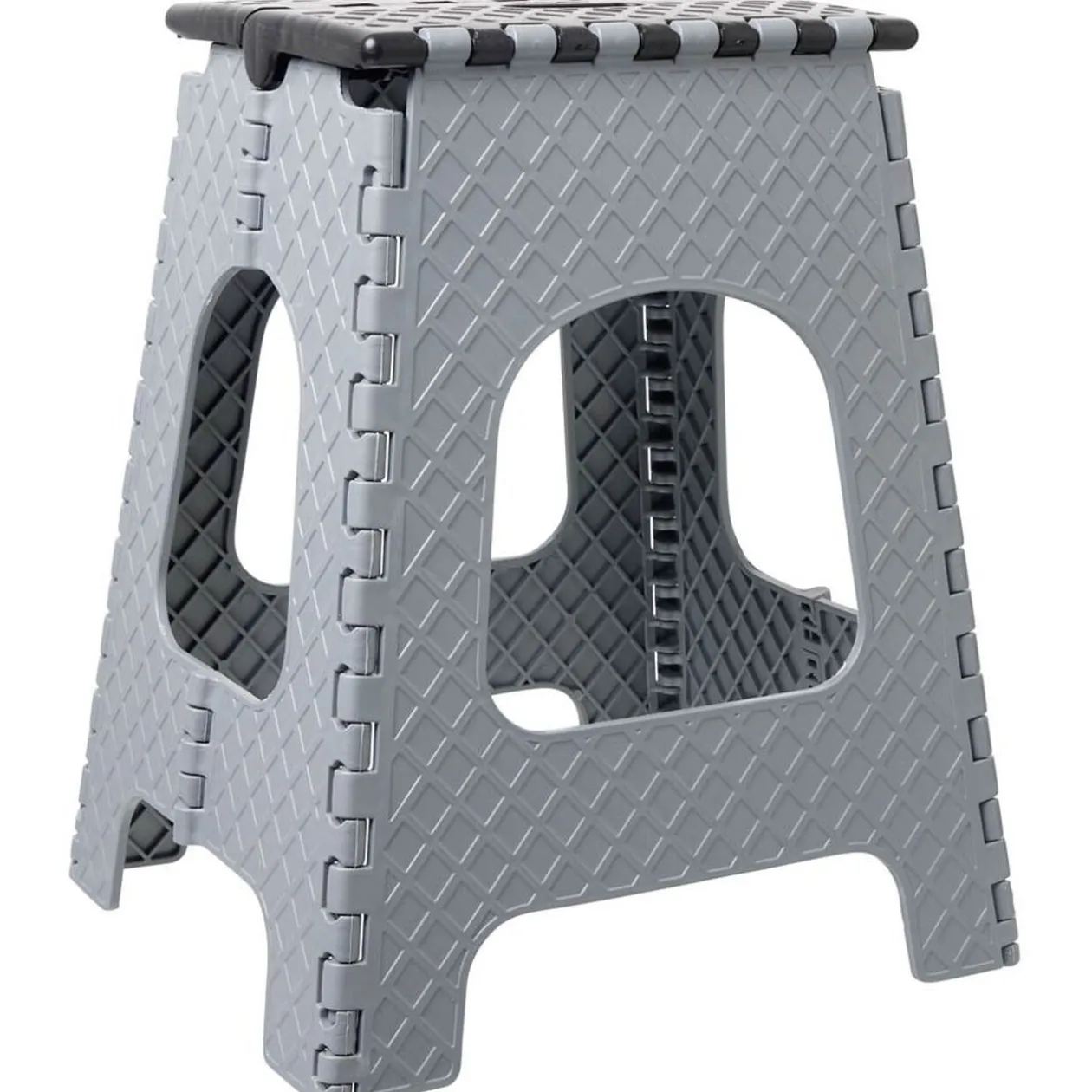 Tabouret marche pied pliant noir et gris H44 cm