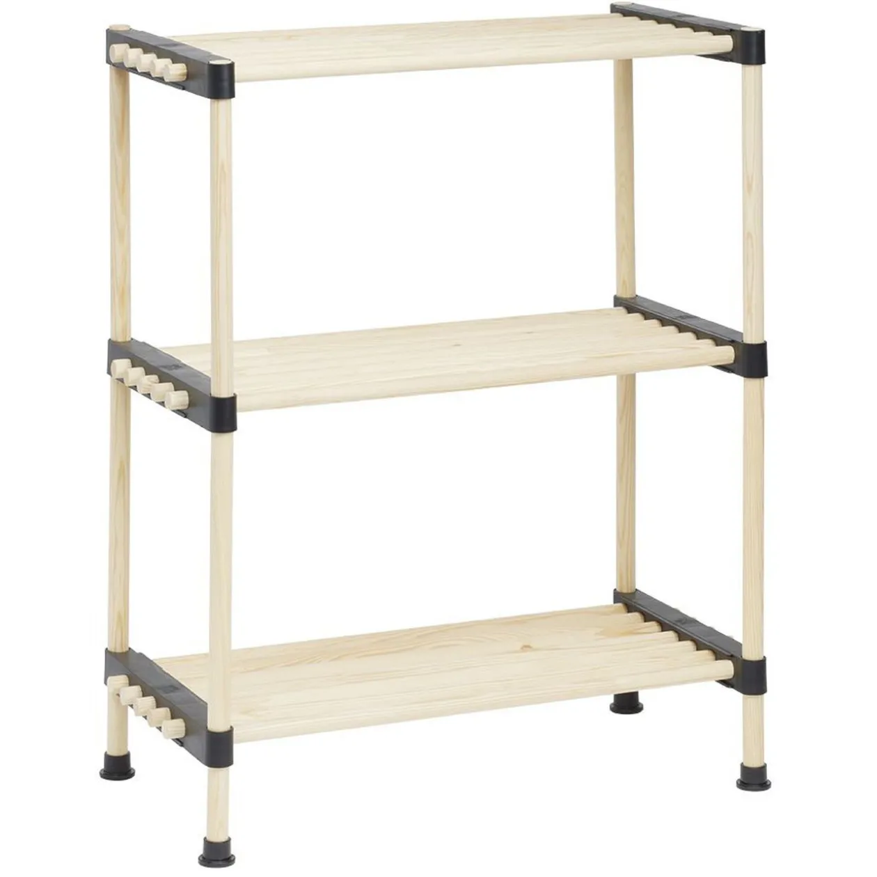 Étagere 3 niveaux bois beige et plastique noir - 40x28xH74,5cm