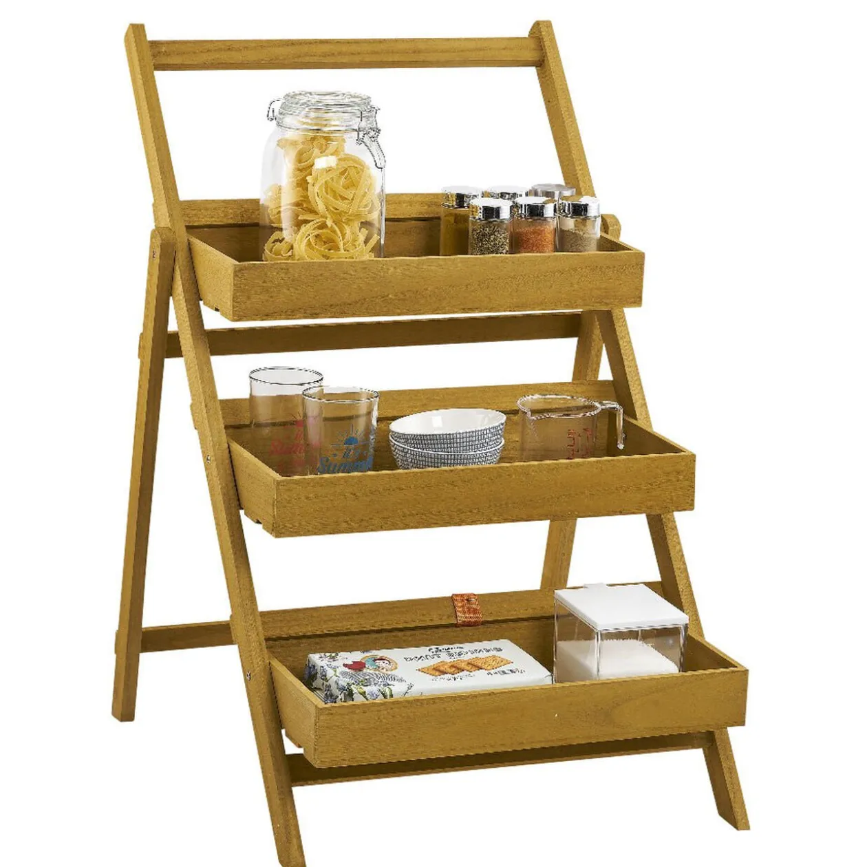 Étagere Paulownia design escabeau en bois 3 niveaux