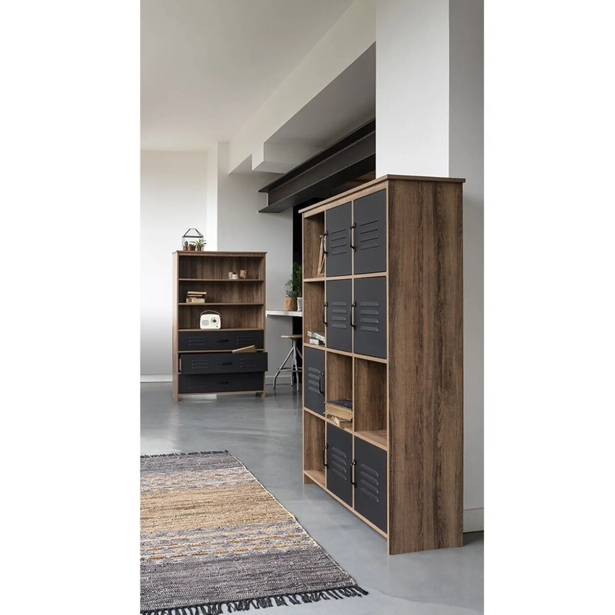 Étagère 12 casiers Liverpool miel et noire