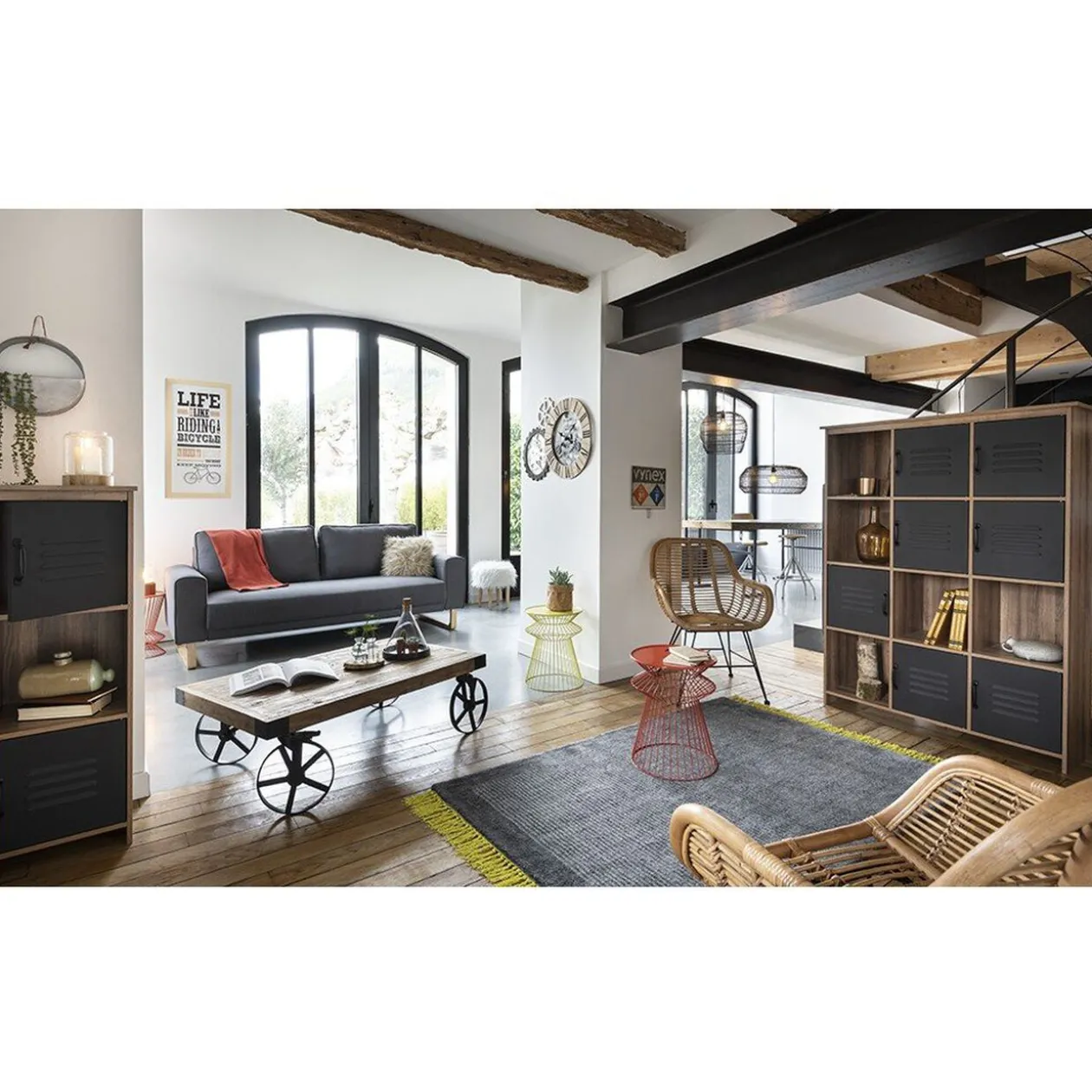 Étagère 12 casiers Liverpool miel et noire