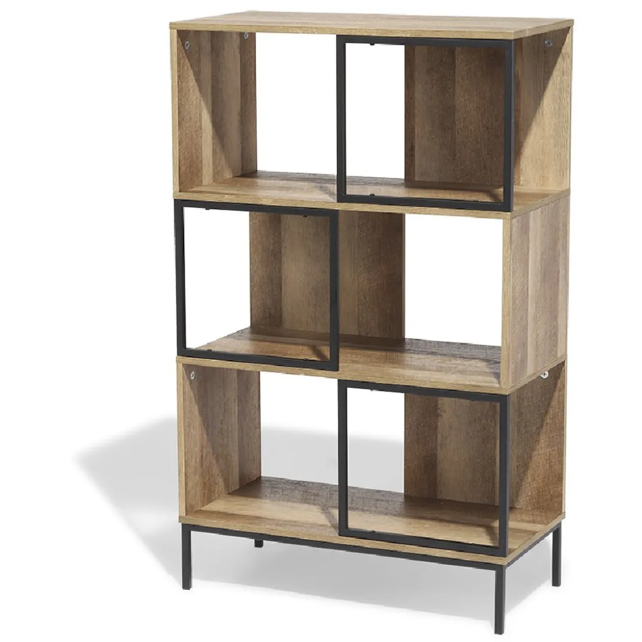 Étagère 6 casiers Stanley noire et naturelle