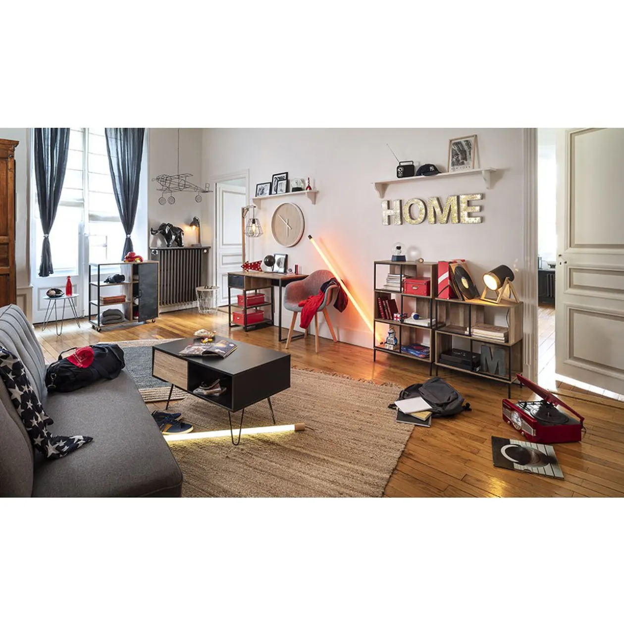 Étagère 6 casiers Stanley noire et naturelle