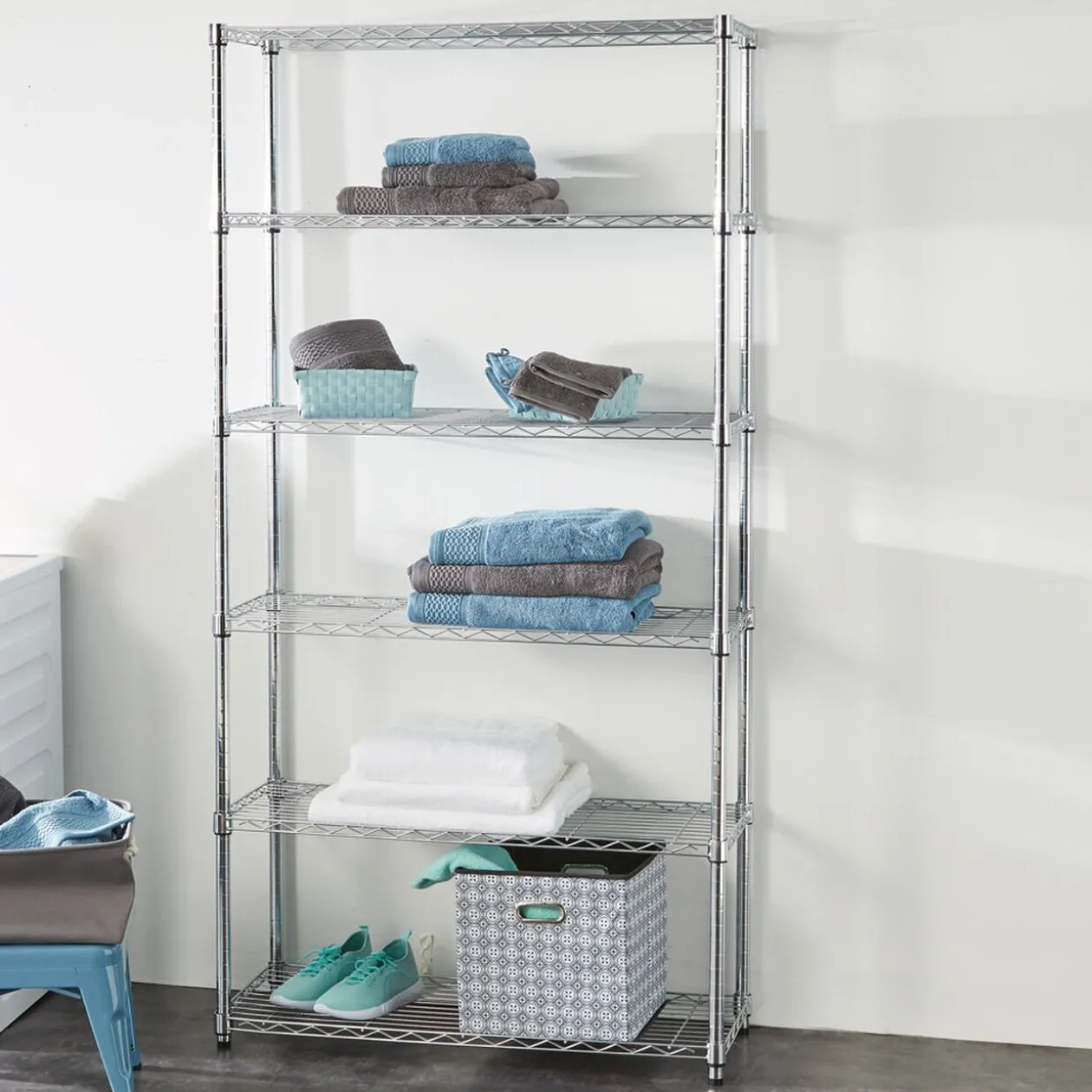 Étagère 5 niveaux gris chromé