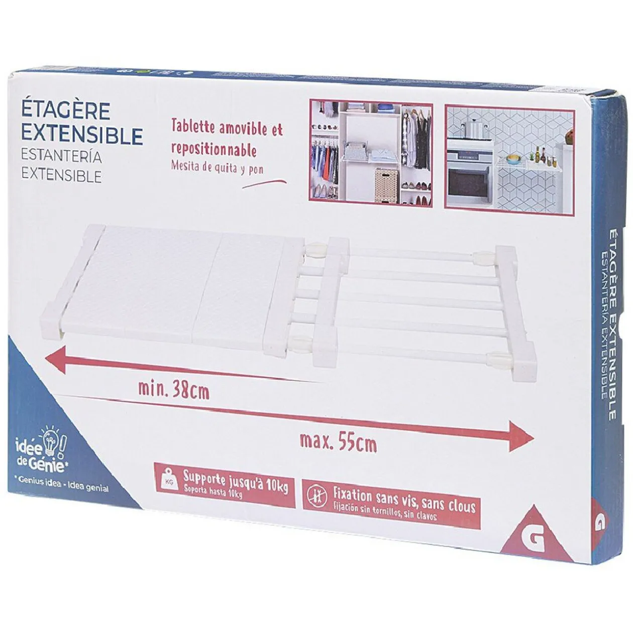 Étagère amovible extensible blanche 38/55 cm