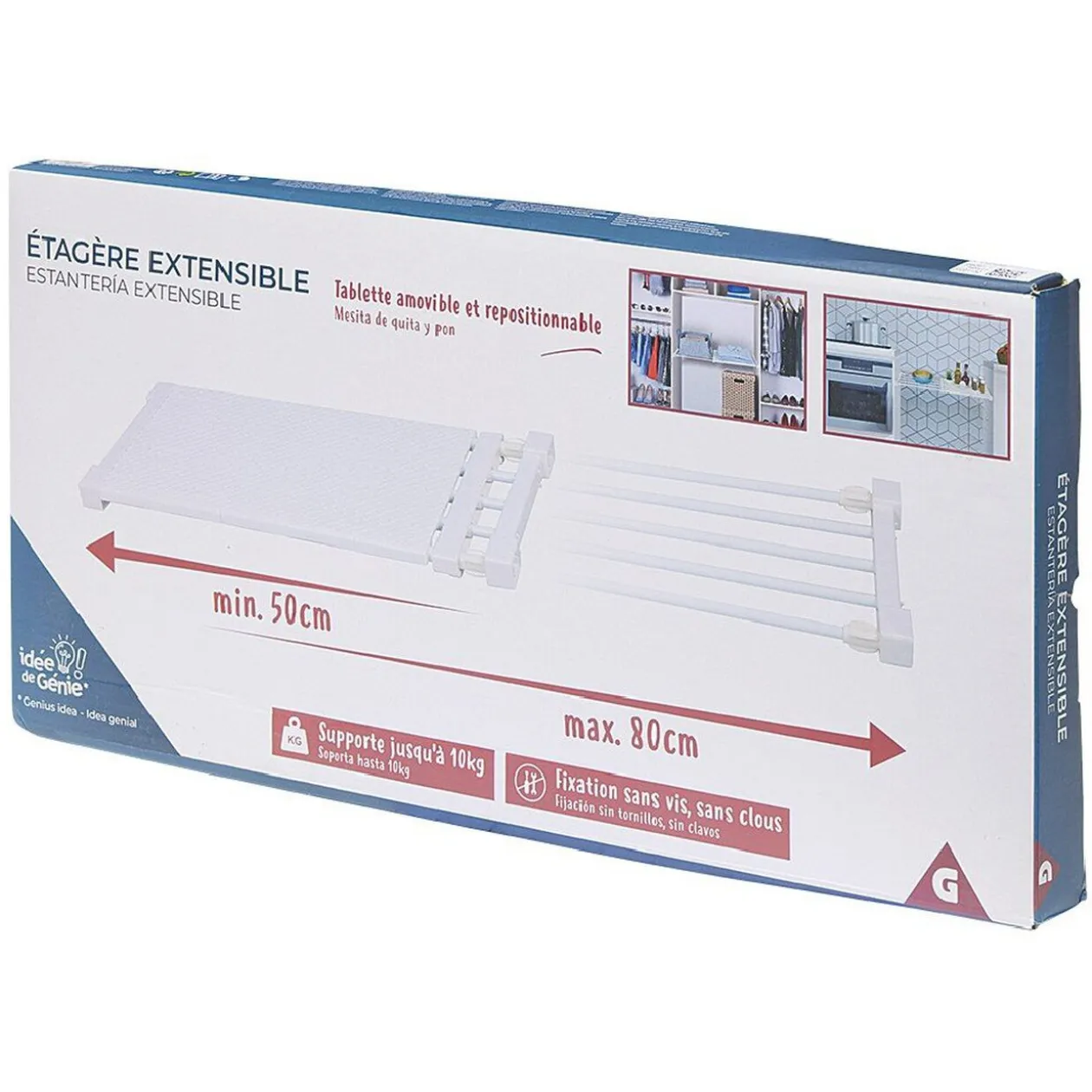 Étagère amovible extensible blanche 50/80 cm