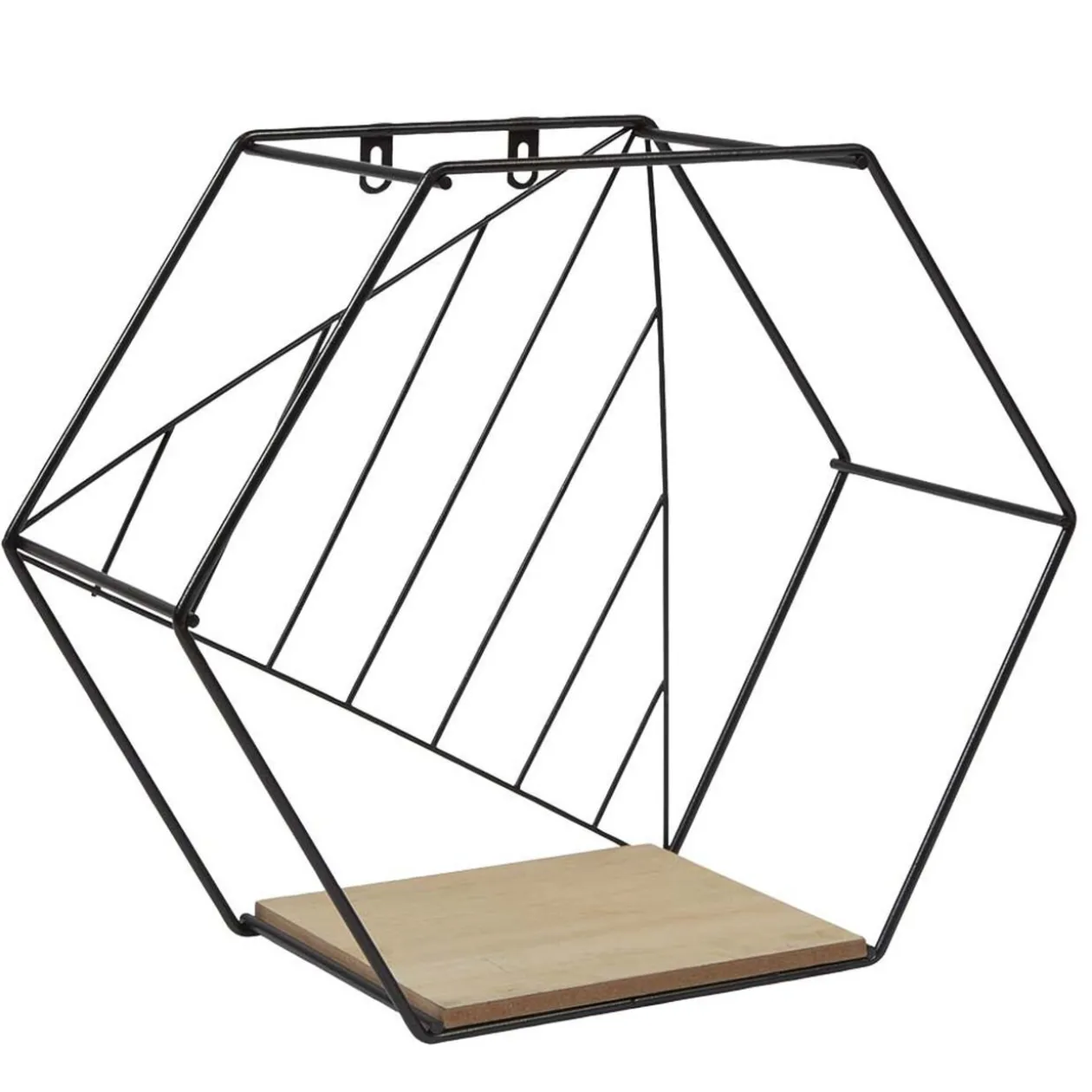 Étagère courbe géométrique ajourée métal noir et bois x3