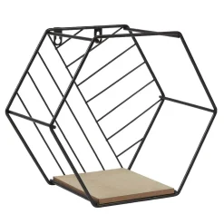 Étagère courbe géométrique ajourée métal noir et bois x3