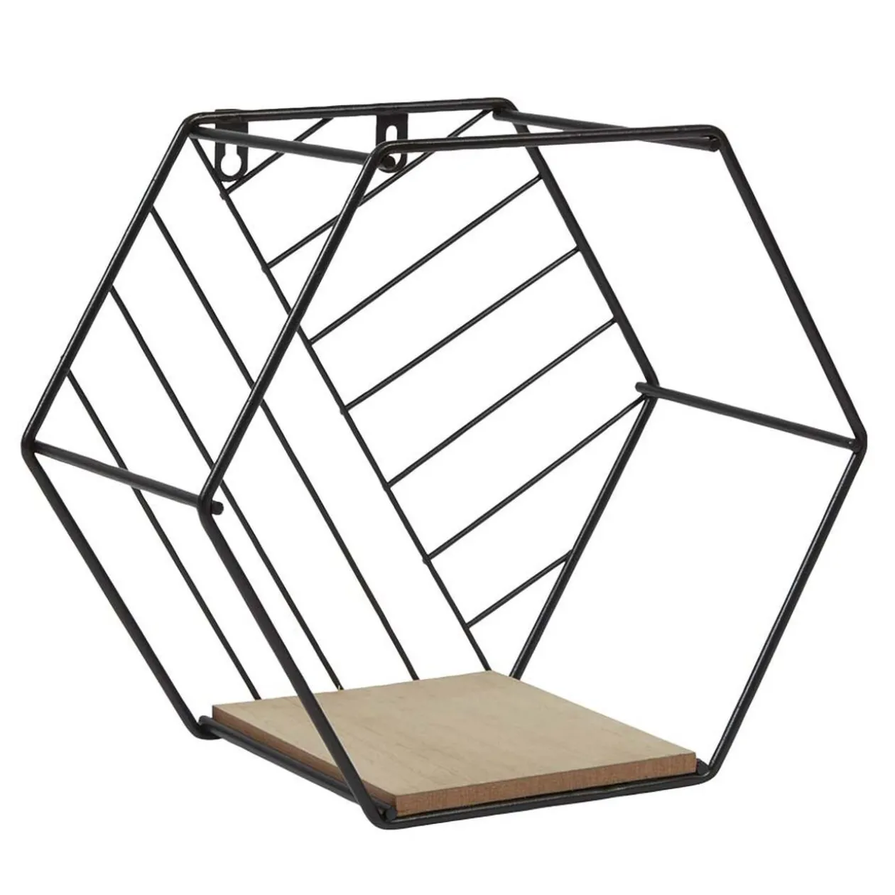 Étagère courbe géométrique ajourée métal noir et bois x3