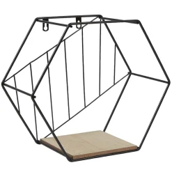 Étagère courbe géométrique ajourée métal noir et bois x3