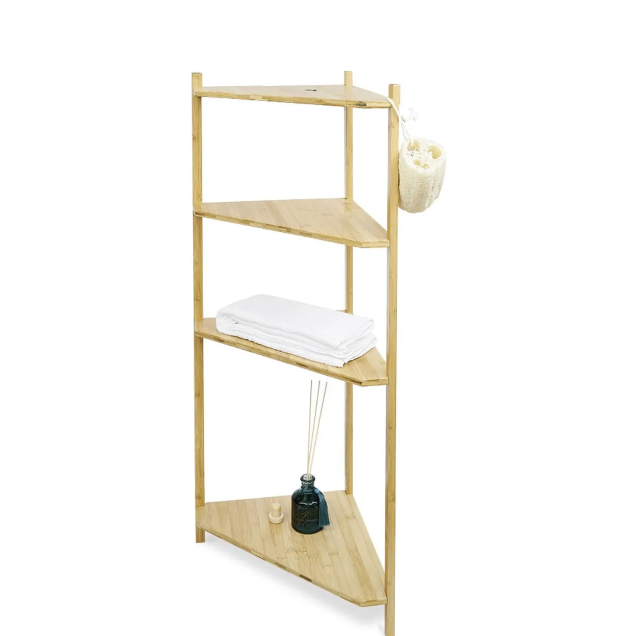 Étagère d'angle bambou 4 niveaux