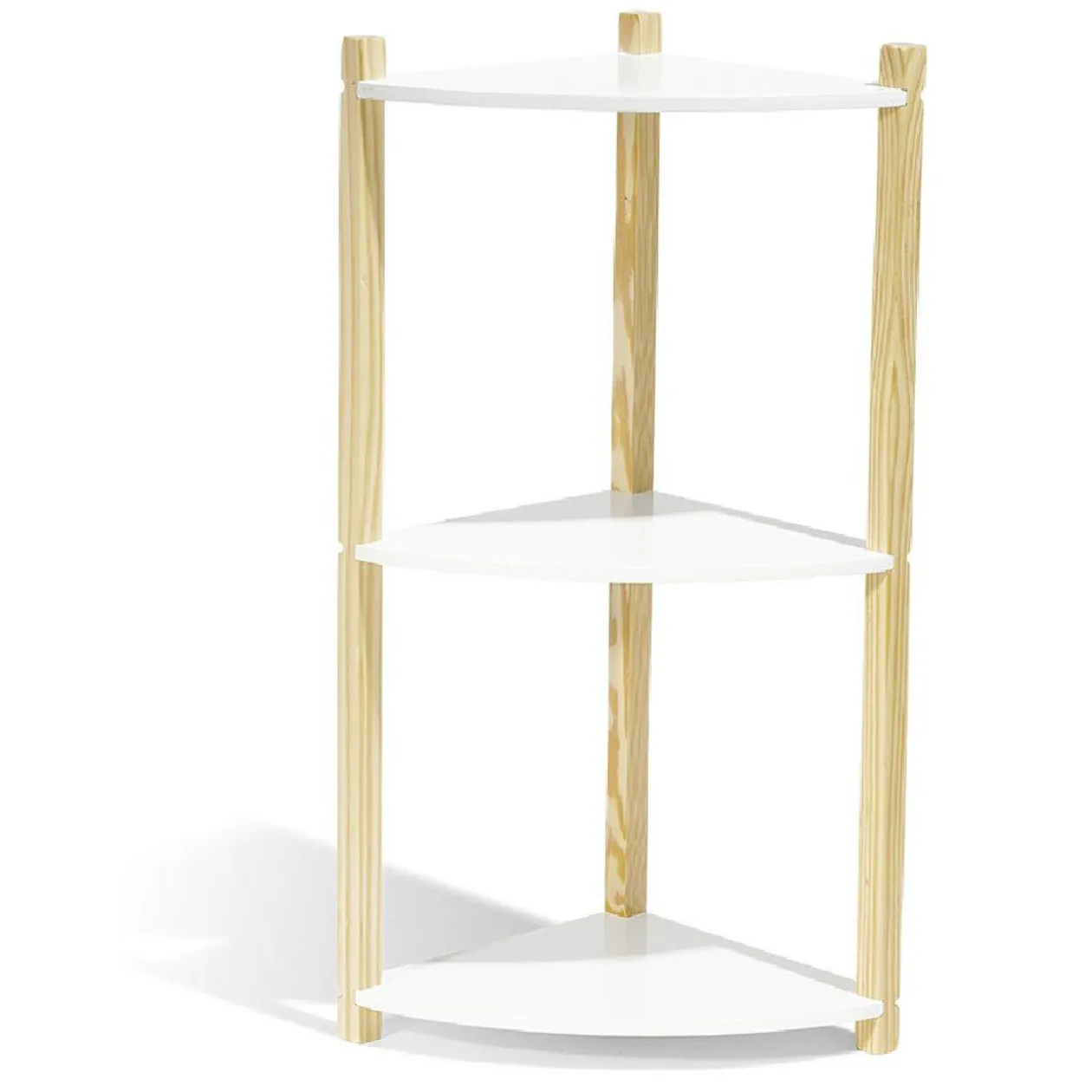 Étagère d'angle en pin blanc et naturel 3 niveaux