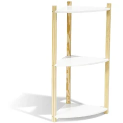 Étagère d'angle en pin blanc et naturel 3 niveaux