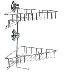 Étagère de douche 2 paniers d angle à ventouse gris