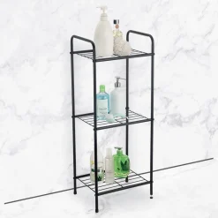Étagère de salle de bain 3 niveaux en métal noir