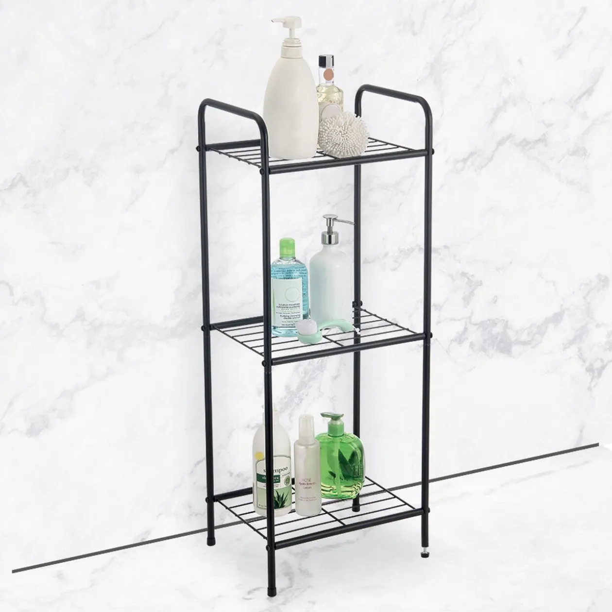 Étagère de salle de bain 3 niveaux en métal noir