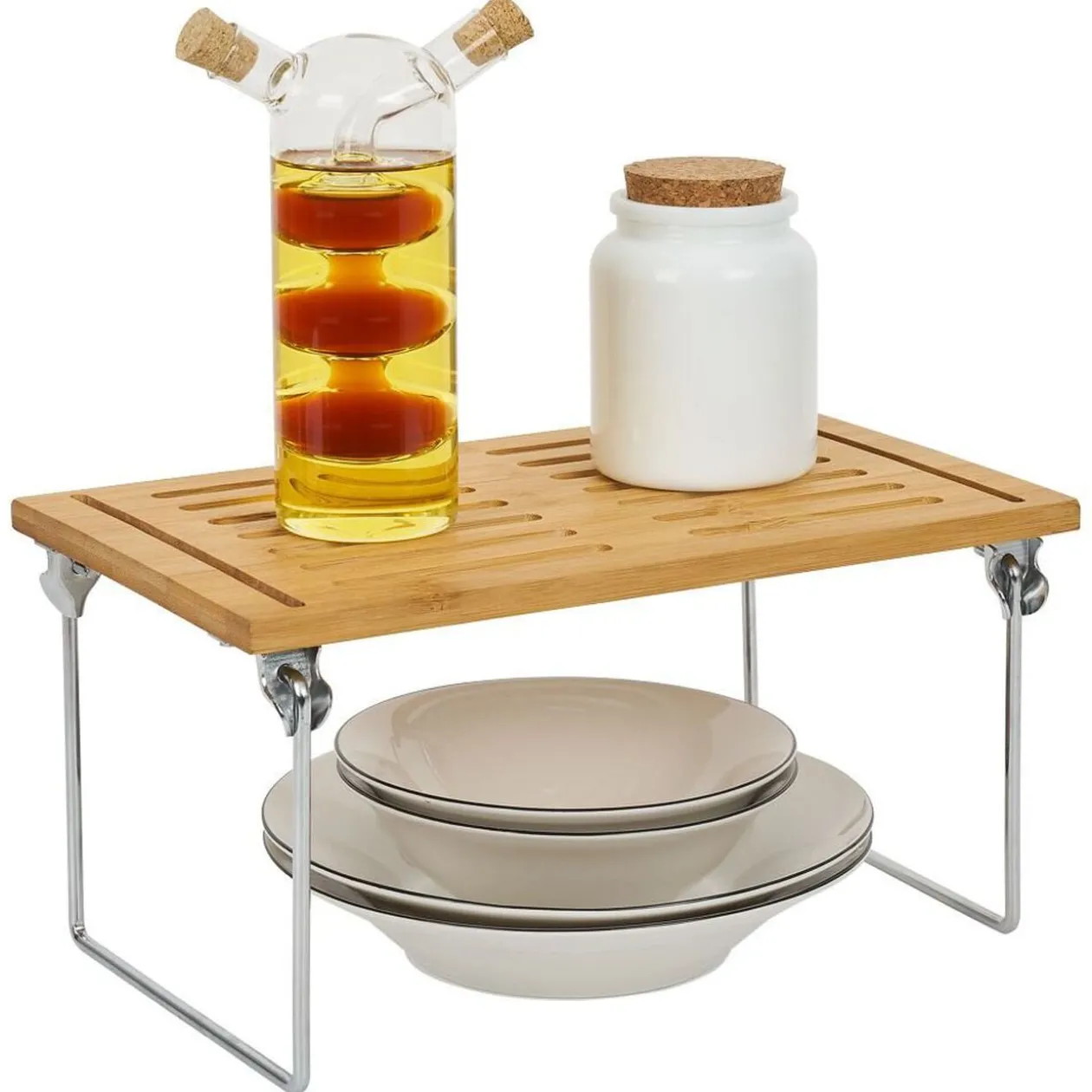 Étagère en bambou sur pieds en fer 30x15xH18cm