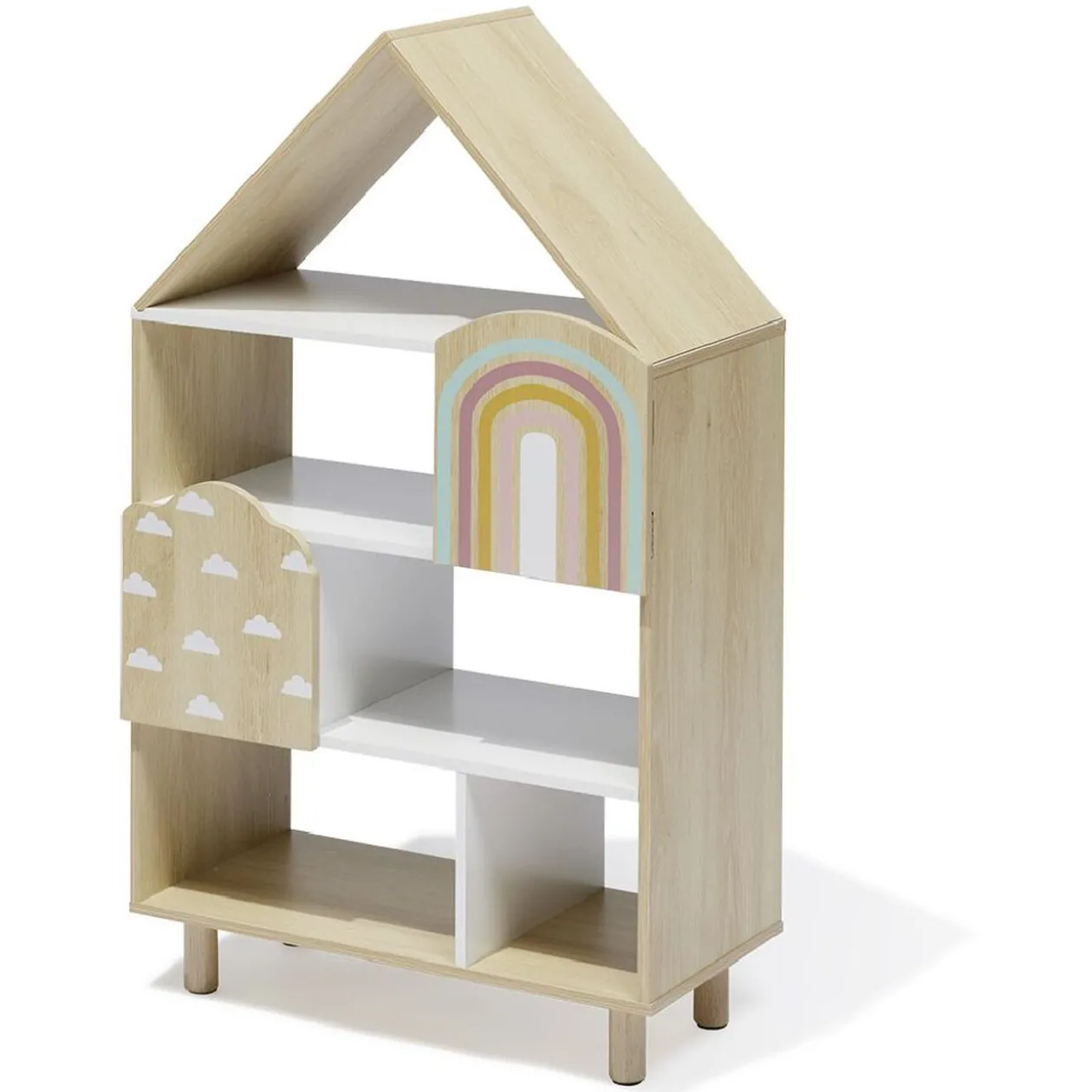 Étagère enfant 7 cases design nuage arc en ciel - L60,5xP30xH100 cm