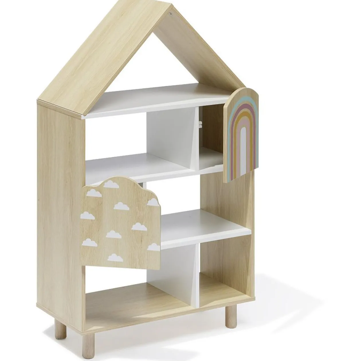 Étagère enfant 7 cases design nuage arc en ciel - L60,5xP30xH100 cm