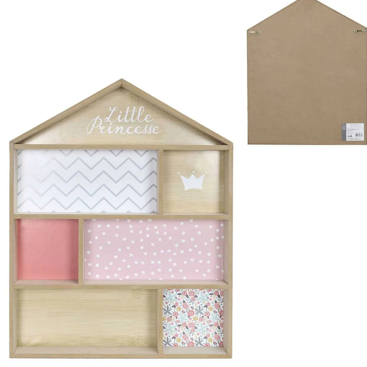 Étagère fille forme maison Little Princesse en bois rose L40xP10xH54cm