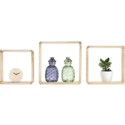 Étagère murale carrée en bois x 3