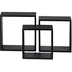 Étagère murale carrée noire x3