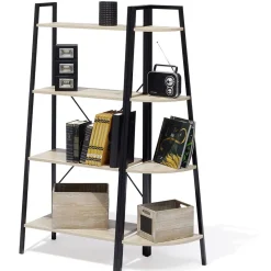 Étagère New York 4 niveaux métal et bois - 60x35xH135cm