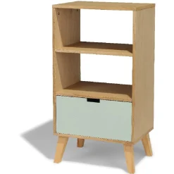 Étagère Pia bois clair et vert d’eau 1 tiroir
