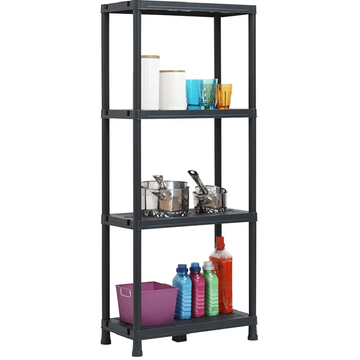 Étagère plastique noir 4 niveaux L60xl30xH138cm