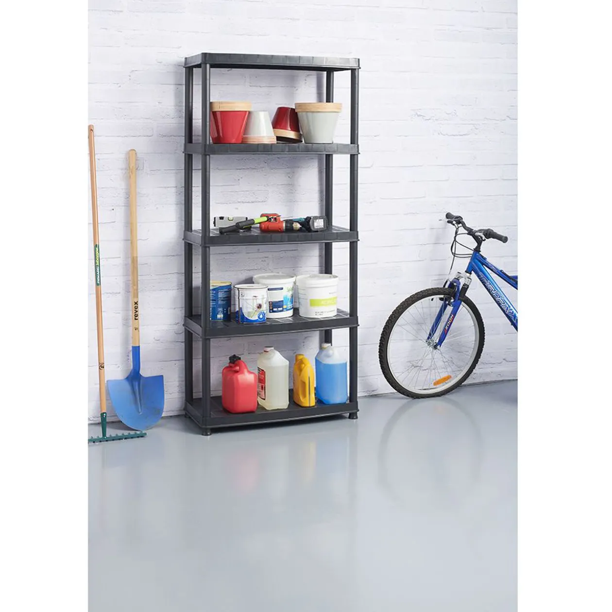 Étagère plastique noir 5 niveaux L71xl35xH180cm