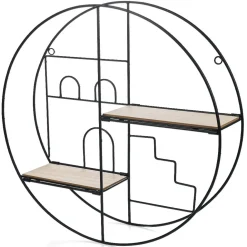 Étagère pliante ronde métal et bois Ø45x11cm