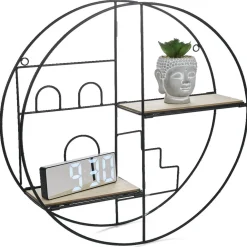 Étagère pliante ronde métal et bois Ø45x11cm