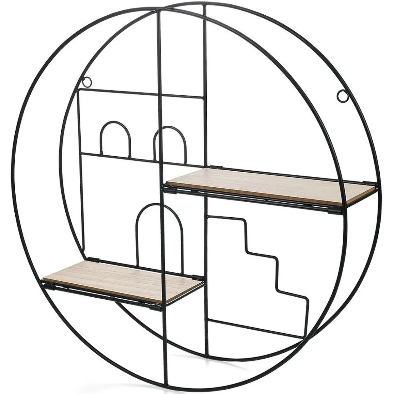 Étagère pliante ronde métal et bois Ø45x11cm