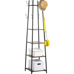 Étagère portant 5 niveaux 8 crochets métal et bois