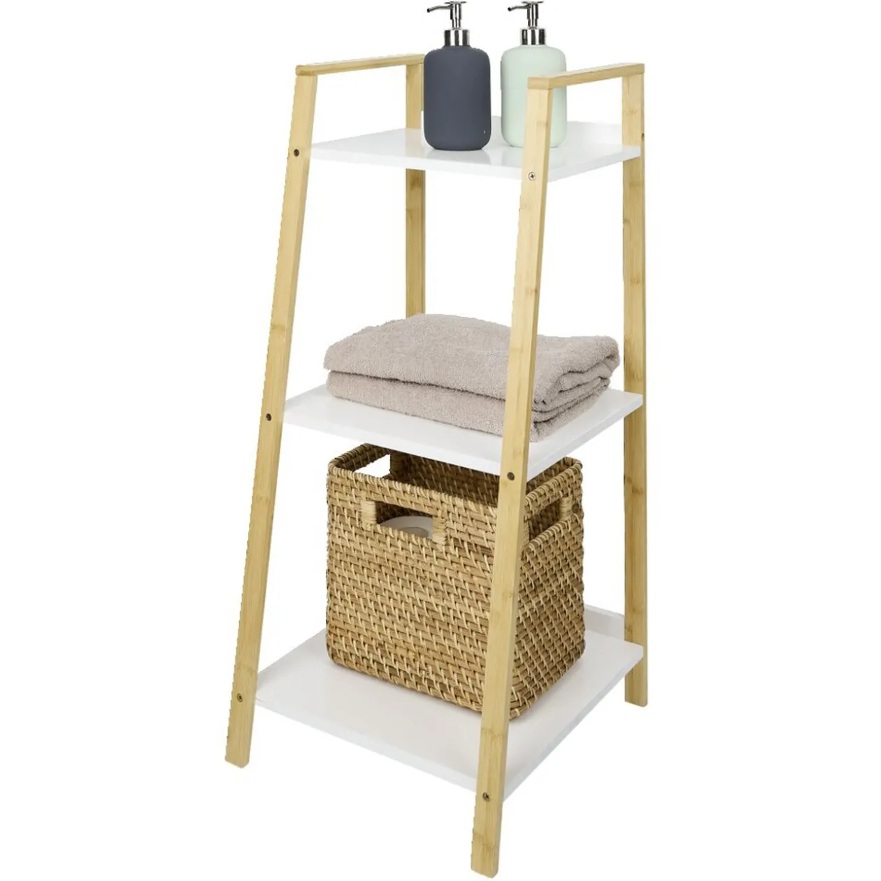 Étagère salle de bain 3 niveaux bambou 34,5x36xH76cm