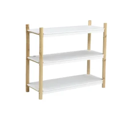 Étagère scandinave bois 3 niveaux blanc et naturel