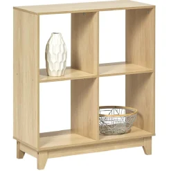 Étagère sur pieds à 4 casiers contreplaqué naturel