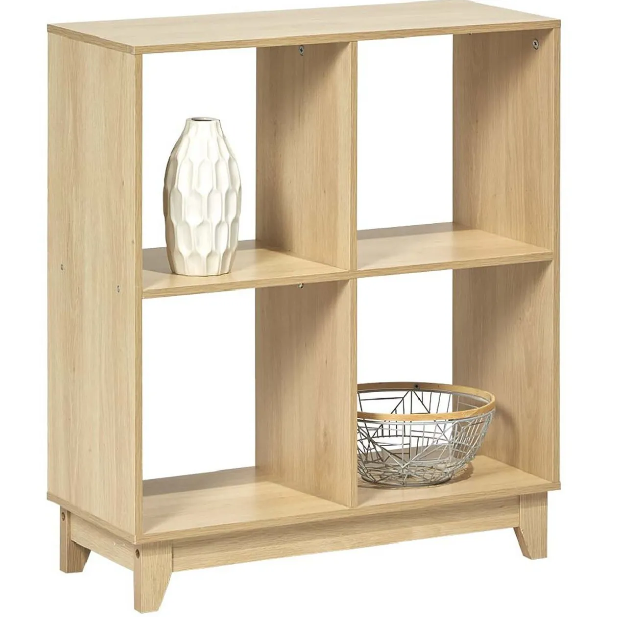 Étagère sur pieds à 4 casiers contreplaqué naturel