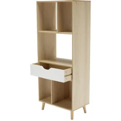 Étagère sur pieds 5 compartiments 1 tiroir blanc naturel
