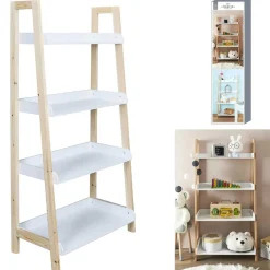 Étagère Tim 4 niveaux bois blanc et naturel 60x60xH117cm